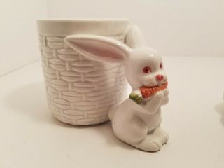 Vintage 1979 Fitz & Floyd White Bunny Rabbit Basket Weave Easter Planter