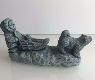 Glacial Ice Age Sculptures Alaska Eskimo Child Dog Sled Hand Crafted Ace