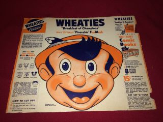 Vintage Wheaties Cereal Box Walt Disney Pinocchio Fun Mask Cut Out Premium