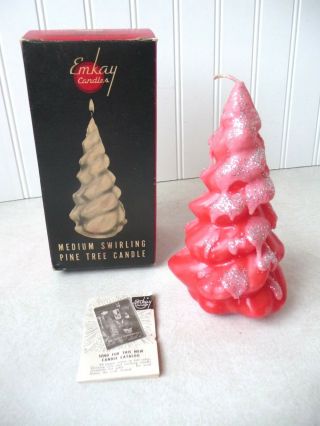 Vintage Emkay Swirling Christmas Tree Candle 6 - 1/2 " Red W/ Box