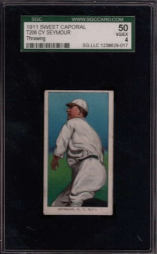 1911 T206 Sweet Caporal Cy Seymour Throwing Sgc 50 Vg - Ex Ggr4049