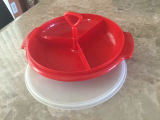 Vintage Tupperware Suzette Serving Relish Tray 608 - 4 Chili Red W Sheer Lid