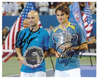 Roger Federer And Andre Agassi Signed Autograph Auto 8x10 Rp Photo Tennis Champs