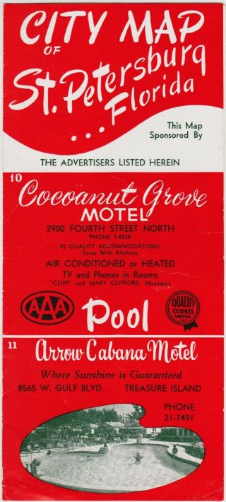 C1955 Cocoanut Grove Motel City Map Of St.  Petersburg Brochure