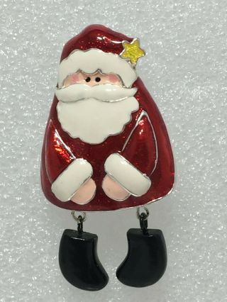 Vintage Santa Dangle Feet Whimsical Enamel Christmas Holiday Figural Brooch