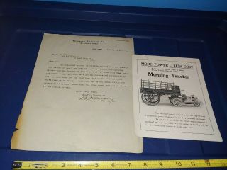 Rare 1913 Munsing Tractor Co.  Dealer Sales Brochure With Letter