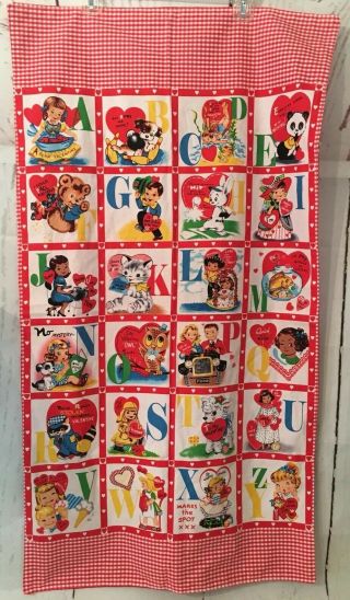 Vintage Valentine Wall Hanging Alphabet Hearts Be Mine 40”x22” Homemade Gingham