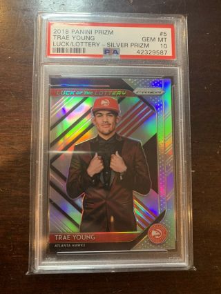 Trae Young Rc 2018 - 19 Prizm Luck Of The Lottery Silver Psa 10 Hawks