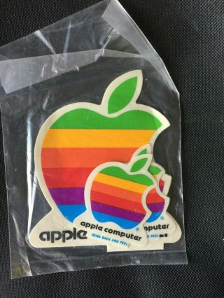 Vintage 3 Rainbow Design Apple Computer Decal Stickers - Came W/orig Mac