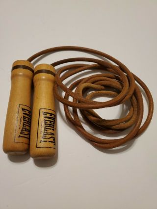 Vintage Everlast Olympic Boxing Leather Wood Handle Jump Rope Model4497 9.  5 