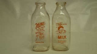 2 Lynchburg Westover Dairies Milk Bottle Quart Glass Orange Vguc Vintage