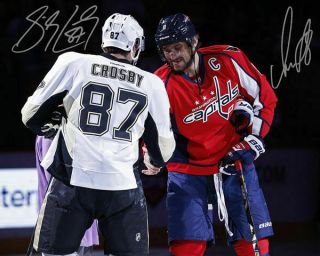 Alex Ovechkin Sidney Crosby Captials Penguins Signed Autograph Reprint