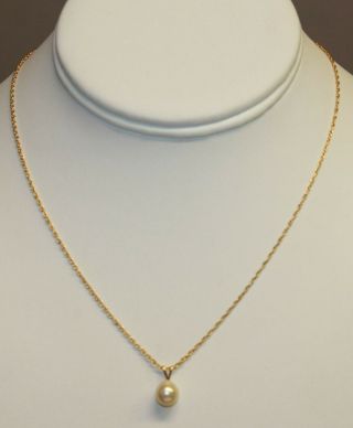 Trifari Gold Tone Chain Necklace White Faux Pearl Pendant 16 Inches Vintage