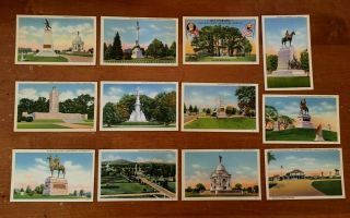 Vintage Color Linen Postcards Gettysburg Civil War Memorial Monument Park 1930 