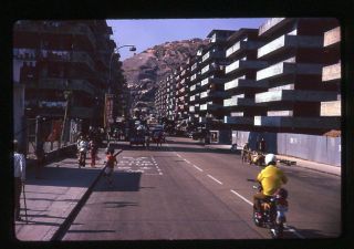 Color Slide Photo,  Street Scene W Apartment Buildings & Bus Stop Hong Kong 1973