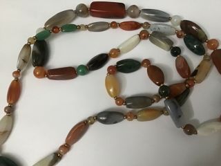 Vintage Natural Multi - Stone Necklace Semiprecious Long Strand Polished
