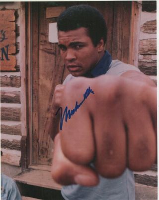 Muhammad Ali " Autographed " 8x10 Color Photo Great Pose Punching At Camera