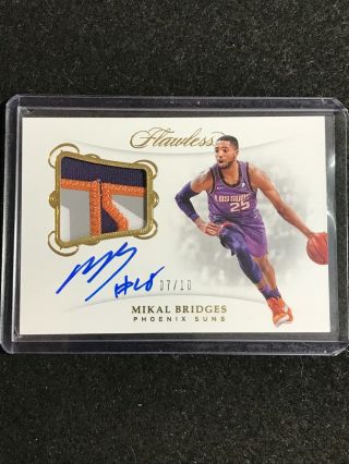 Mikal Bridges Rc 2018 - 19 Panini Flawless Auto Game Worn Patch D 07/10 Gold Rpa