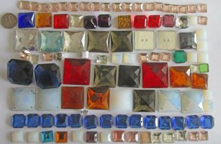 107 Vintage German Glass Assorted Square Stones 8mm - 30mm