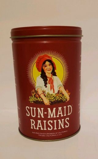 1991 Sun - Maid Raisins,  Collectible Tin Can,  Cookie Recipe On Back,  Vintage