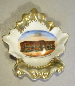 Antique Souvenir China Plate,  High School,  Negaunee,  Mi,  Philip Hagen Hegen