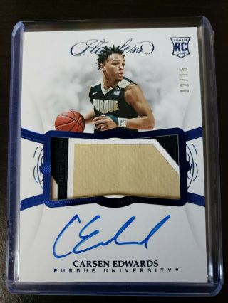 Carsen Edwards 2019 - 20 Flawless Collegiate Rookie Patch Auto Blue Rc /15 Purdue