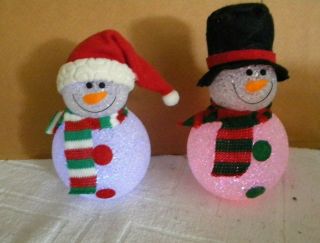 2 Vintage Small Light Up Snowman Christmas Decoration Party Decor 7 " Tall Cute