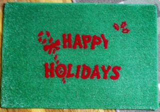 Vintage 1980s Indoor / Outdoor Christmas Accent Floor Mat Happy Holidays Green