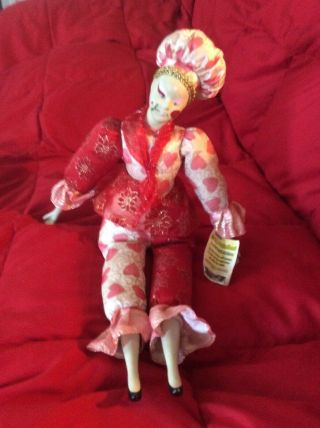 Good Stuff Harlequin 18 " Doll Sitting Jester Hearts And Poinsettias