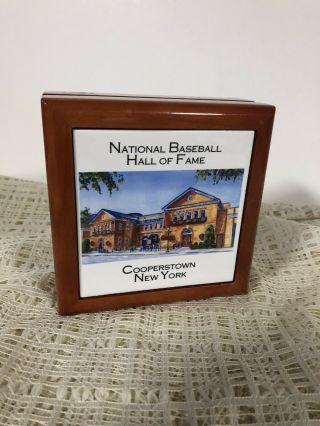 Cooperstown Ny Baseball Hall Of Fame Wood Hinged Trinket Box Tile Top Lined