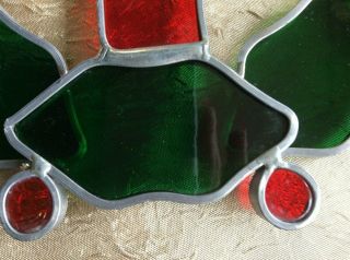 Vintage Stained Glass Holly Wreath With Candle Center Suncatcher 3