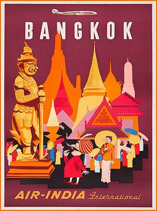 Bangkok Thailand Thai Air - India Asia Asian Travel Advertisement Art Poster 3