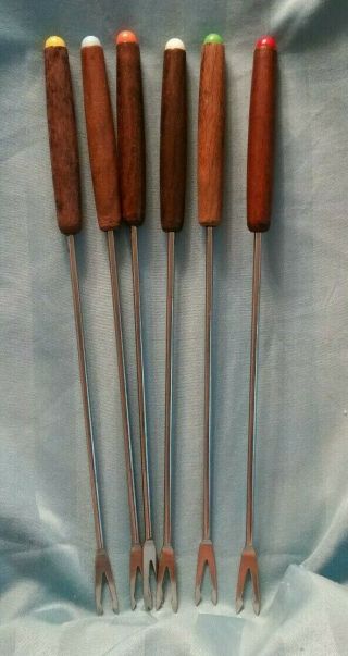 Vintage Stainless Steel Oster Fondue Forks Set Of 6 No Box.  Color Coded