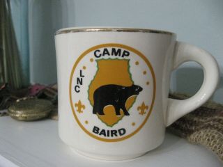 Vtg Boy Scout Mug Gold Rim Restaurant Style Camp Baird Lnc Bear