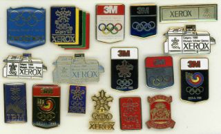 17 Canadian Olympic Pins Calgary 1988 Xerox,  3m,  City Of Calgary Brother Ibm
