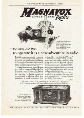 Vintage,  1926 - Magnavox Single Dial Radio Ad - F.  W.  Ludekens