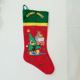 Vintage Looney Tunes Vintage Christmas Stocking Felt 15 " Holiday Daffy Duck Red