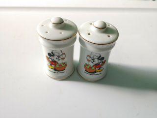 Vintage Walt Disney Productions Mickey Mouse Porcelain Salt And Pepper Shakers