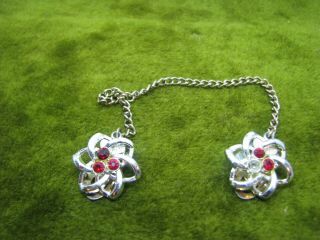 Vintage Sweater Clip On Holder With Chain N Stones - Floral Design