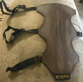 Vintage Kolpin Leather Archery Arm Guard Brown Double Leather 8 ",  3 Clip Closure