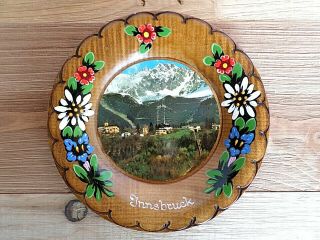 Vintage Innsbruck,  Austria 6 1/2 " Round Wooden Plate Hand Painted Border