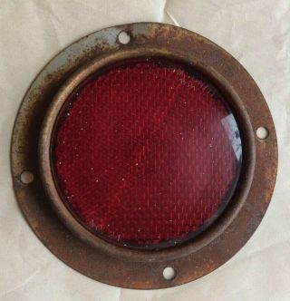 Vintage Red Stimsonite No.  24 Round Reflector In Kd Lamp Co Steel Bracket 4 Hole