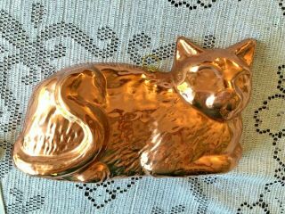 Vintage Large Copper Cat Kitten Jello Mold Wall Hanging Metal Cake Pan Shiny Euc
