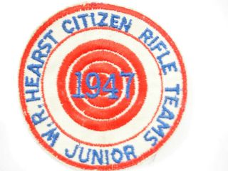 1947 W.  R.  Hearst Citizen Rifle Teams Junior 3.  5 " Diameter Jacket Patch