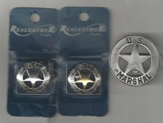 3 Vintage U.  S.  Marshal Engraved Star Concho Western Outlaw Lawman Badges Shield