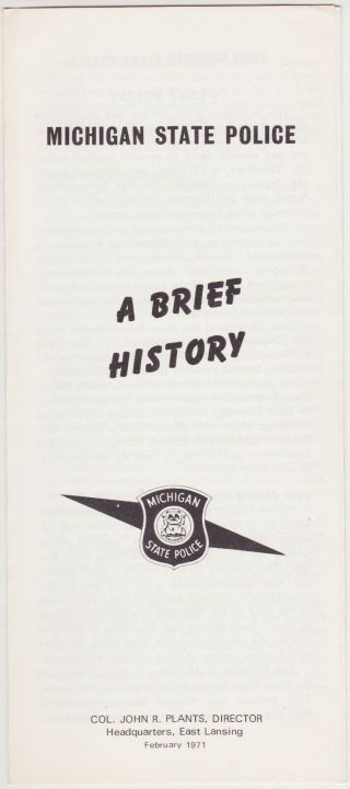 1971 Michigan State Police History Brochure