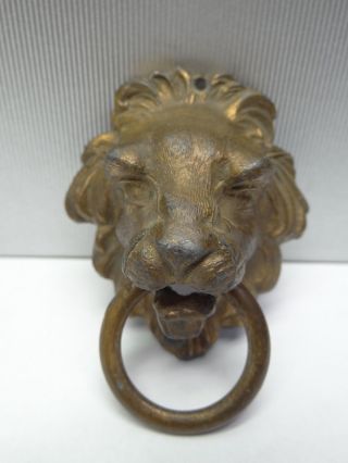 Vintage White Metal Brass Colored Lion Head Dresser Cabinet Clock Door Handle