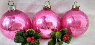Vintage Christmas Ornaments Pink Mercury Glass Set Of 3 Made In Usa