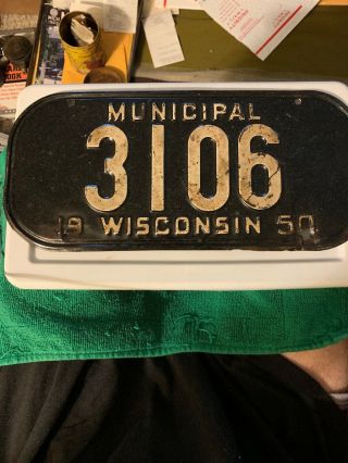 Wisconsin License Plate.  Municipal - 1950 - 3106.