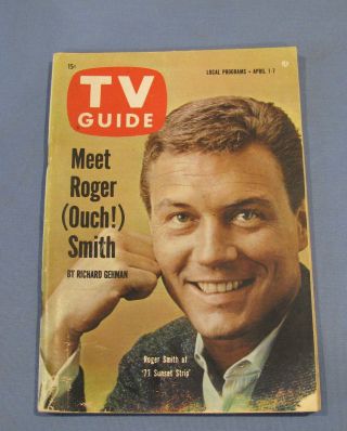 Vintage Tv Guide April 1 1961 Roger Smith 77 Sunset Strip Mcguire Sisters Tarzan